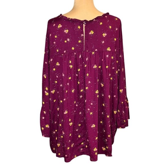 Old Navy Boho Floral Blouse Sz.3XL Fuchsia Modal Ruffle Bell Sleeve Cottage - Picture 4 of 14